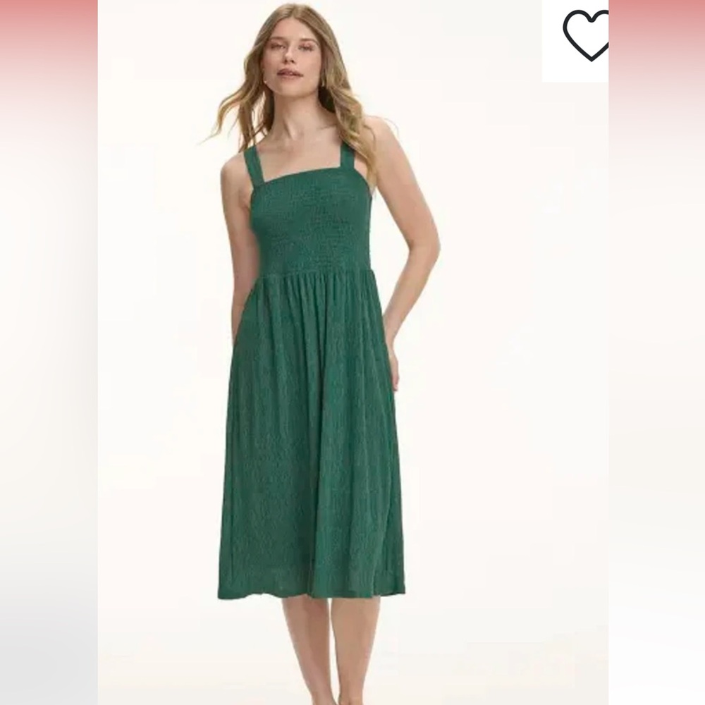 Sleeveless Midi Dress with Smocked Top, Green